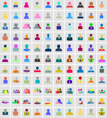 Icons set of creative people design flat elements. Modern vector logo collection concept. Icons people. Flat icons set of people stylish avatars social network, man and woman characters, social media.