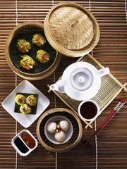 dim sum meal with tea