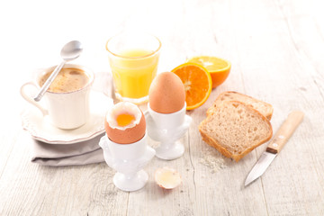 healthy breakfast with egg,bread and orange juice