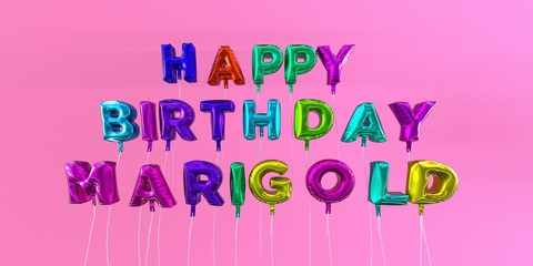 Happy Birthday Marigold card with balloon text - 3D rendered stock image. This image can be used for a eCard or a print postcard.