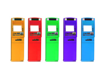 Colorful of ATM machine bank for customer withdrawal currency with isolated white background with clipping path.