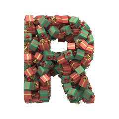 font of  red and green gift boxes with red and gold ribbon