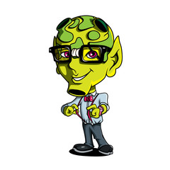 Funny Geek Nerd Cute Cartoon Alien Green Humanoid Creature Character