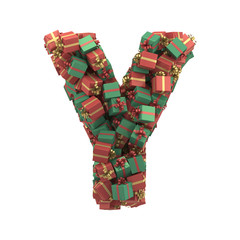 font of  red and green gift boxes with red and gold ribbon