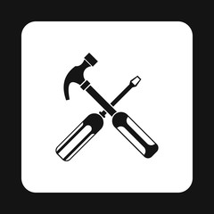 Hammer and screwdriver icon in simple style isolated on white background. Tool symbol vector illustration