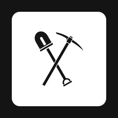 Shovel and pickaxe icon in simple style isolated on white background. Tool symbol vector illustration