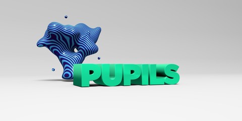 PUPILS - 3D rendered colorful headline illustration.  Can be used for an online banner ad or a print postcard.