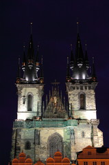 Fototapeta na wymiar Towers of Church of Our Lady in front of Tyn, Czech Republic