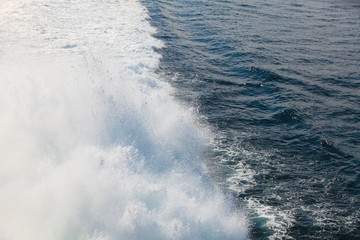 Trail on the water after the ferry sail