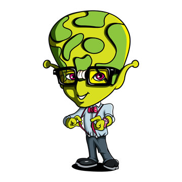 Funny Geek Nerd Cute Cartoon Alien Green Humanoid Creature Character