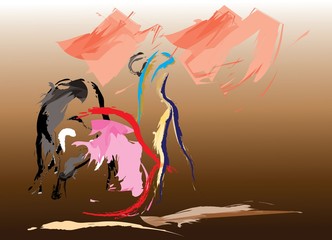 The Spanish bullfighter in a bullring with a bull
