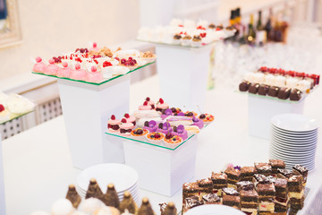 Delicious wedding reception candy bar dessert table