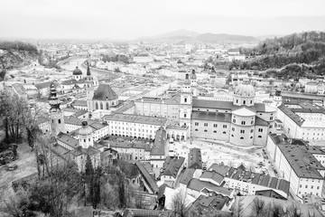 Beautiful aerial view on rooftops of Salzburg,Austria in cloudy