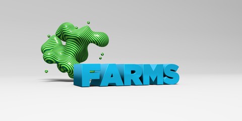 FARMS - 3D rendered colorful headline illustration.  Can be used for an online banner ad or a print postcard.
