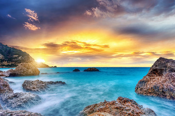 Fototapeta na wymiar Agios Nikitas at sunset - Lefkas island