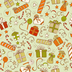 Merry christmas and happy birthday seamless background sketched elements