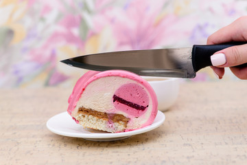 piece of cake to cut with a knife closeup