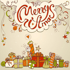 Gift box collection with merry christmas lettering in retro style