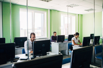 Call center operators at work