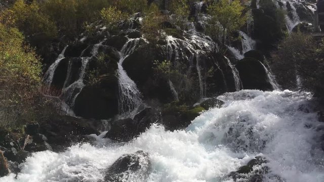 Pearl Shoal Waterfall at Jiuzhaigou National Park  where is the UNESCO World Heritage in Sichuan , China in  Autumn in November located in  in  Tibetan-Qiang of Sichuan ,China