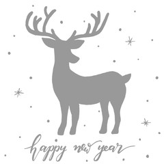 Obraz na płótnie Canvas Happy New Year - Christmas card with a deer and calligraphy vect