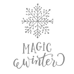 Magic winter - christmas card with socks and calligraphy vector.
