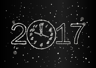 Vector 2017 Happy New Year background with clock and snow