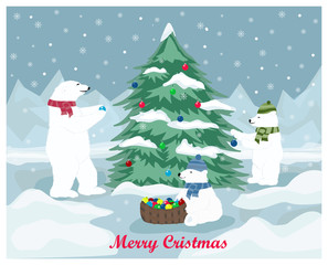 merry christmas winter greeting card with bears