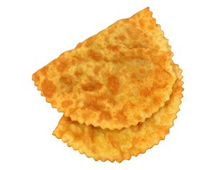 Chebureki - national dish Caucasian cuisine - deep fried pies with meat. Isolated on white background, closeup
