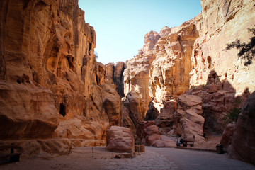 View of the narrow passage (Siq) leading to Petra, Jordan