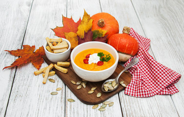 Pumpkin soup with fresh pumpkins