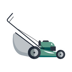 Lawn mower machine icon technology equipment tool, gardening grass-cutter - vector stock.