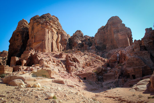 Panorama of historical and archaeological city of Petra, Jordan