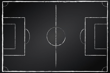 Fußballfeld auf Tafel schwarz - obrazy, fototapety, plakaty