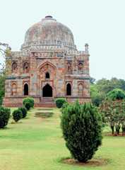 Ancient mausoleum of the mughal period Sheesh Gumbad, 16 century, in the Lodi Garden Park in New Delhi, India