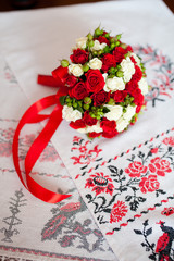 Fototapeta na wymiar Wedding bouquet and towel