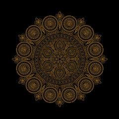 Delicate henna mandala pattern in boho style on black