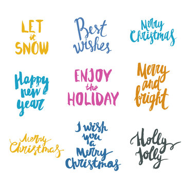 Christmas and New Year lettering set. Wonderful handwritten Christmas wishes for amazing holiday greeting cards.