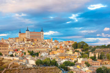 Fototapeta na wymiar Old city of Toledo with Alcazar at sunset, Castilla La Mancha, Spain
