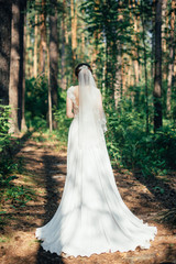 bride in white dress on nature