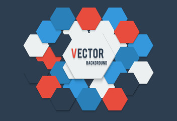 Vector illustration of abstract background with hexagon white red blue and dark colors with the banner.