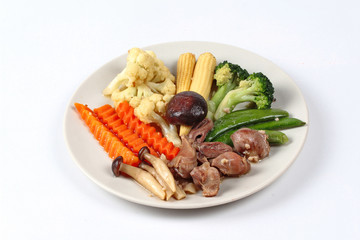 Fried mixed vegetables with chicken.