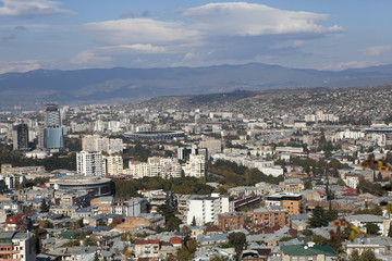 Tbilisi city center aerial view from the mountain Mtazminda, Tbilisi Georgia