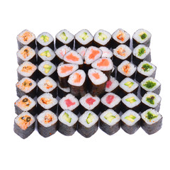 Japanese big set rolls and sushi with salmon, shrimp  cucumber