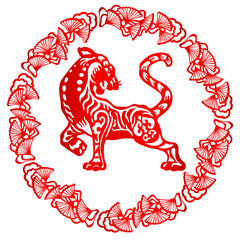 Zodiac Sign for Year of Tiger, The Chinese traditional paper-cut art