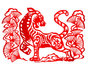 Zodiac Sign for Year of Tiger, The Chinese traditional paper-cut art