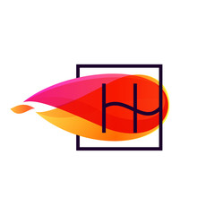 H letter logo in square frame at fire flame background.