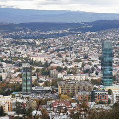 Fototapeta premium Tbilisi city center aerial view from the mountain Mtazminda, Tbilisi Georgia