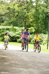 Naklejka premium Family cycling, side by side