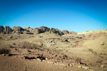 Fototapeta na wymiar Panorama of historical and archaeological city of Petra, Jordan